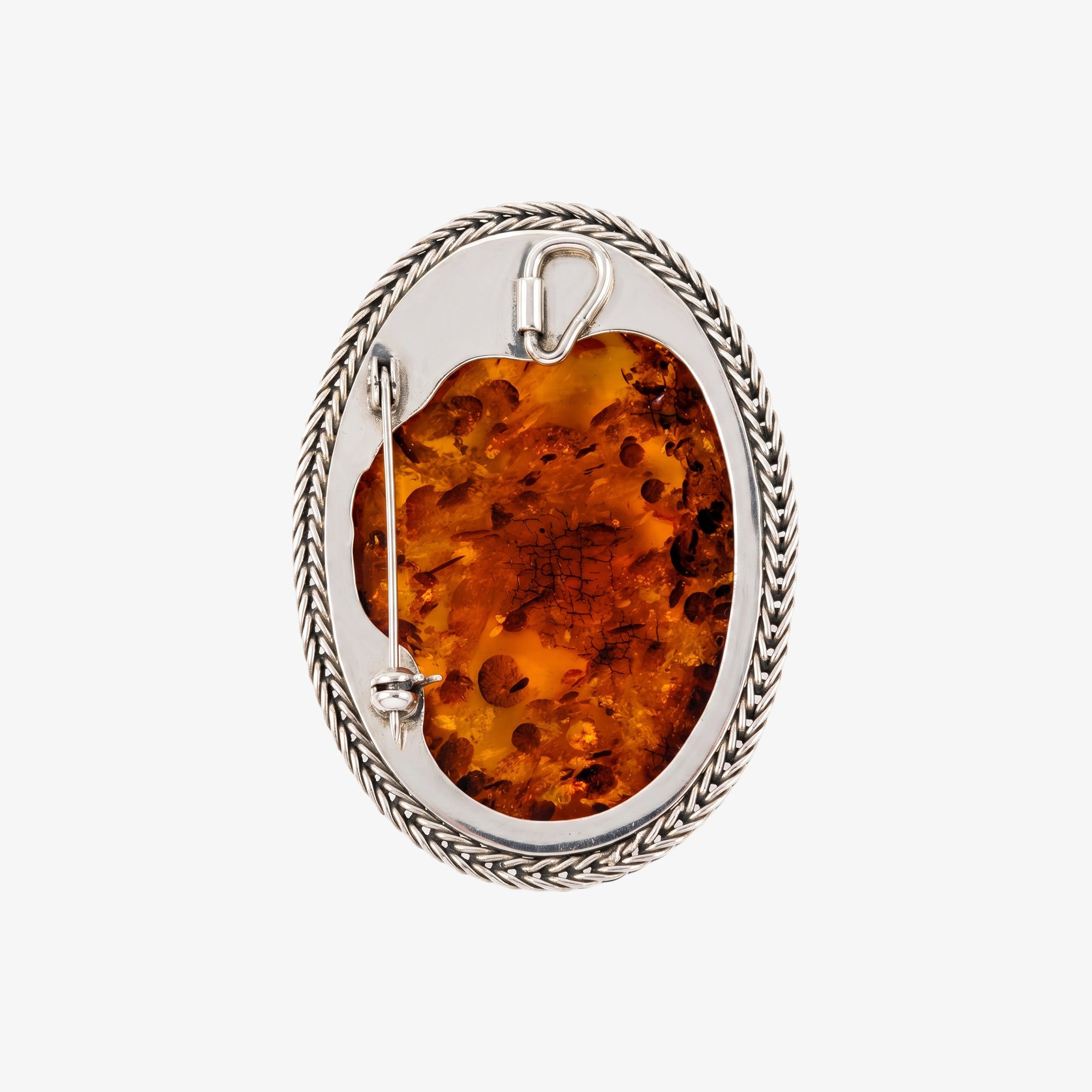 Sterling Silver Large Oval Baltic Amber Brooch Pendant