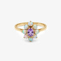 9ct Yellow Gold Amethyst & Opal Flower Cluster Ring