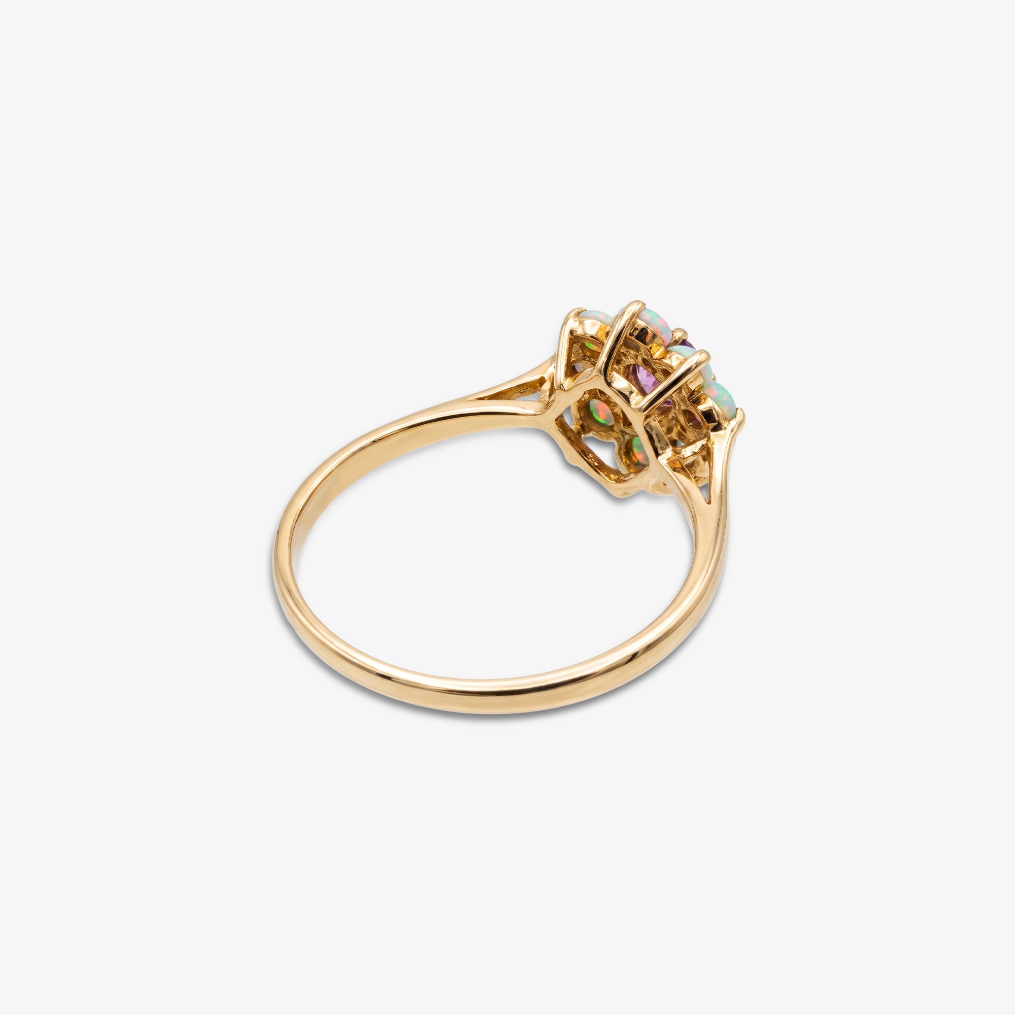 9ct Yellow Gold Amethyst & Opal Flower Cluster Ring