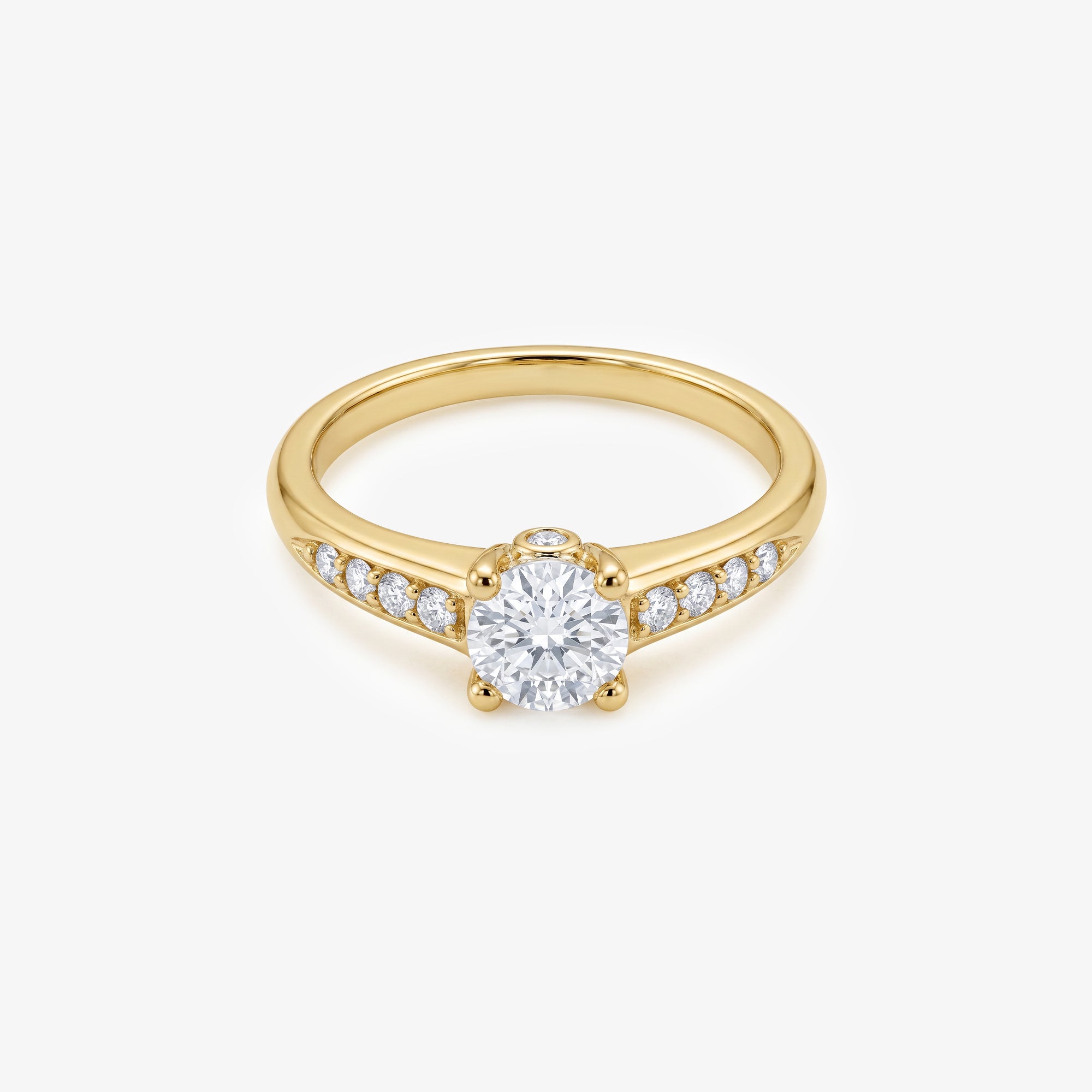 18ct Yellow Gold Diamond Solitaire Ring with Diamond Set Shoulders
