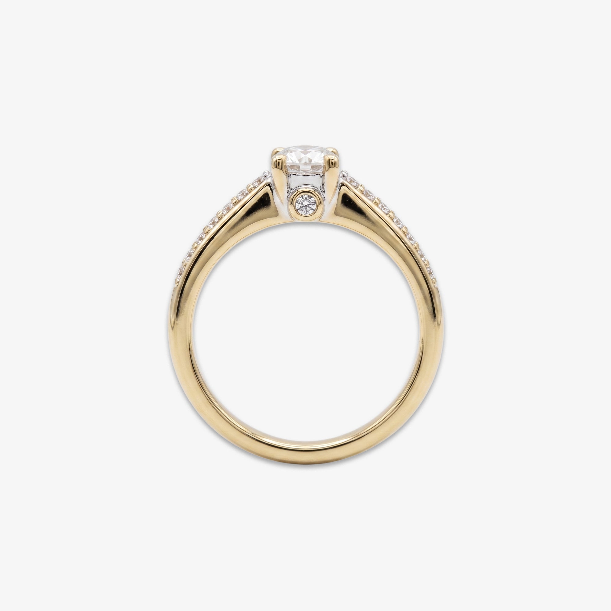 18ct Yellow Gold Diamond Solitaire Ring with Diamond Set Shoulders