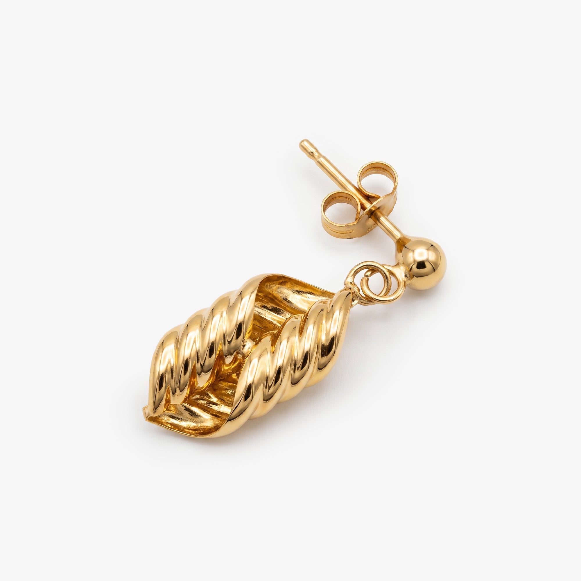 9ct Yellow Gold Curled Rib Drop Earrings