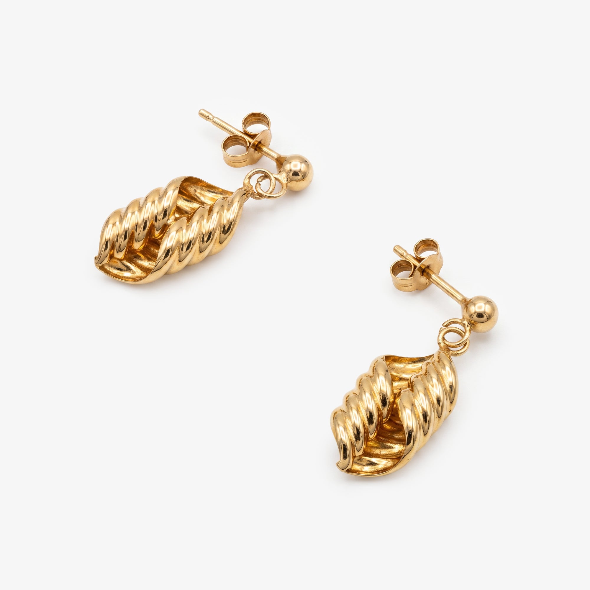 9ct Yellow Gold Curled Rib Drop Earrings
