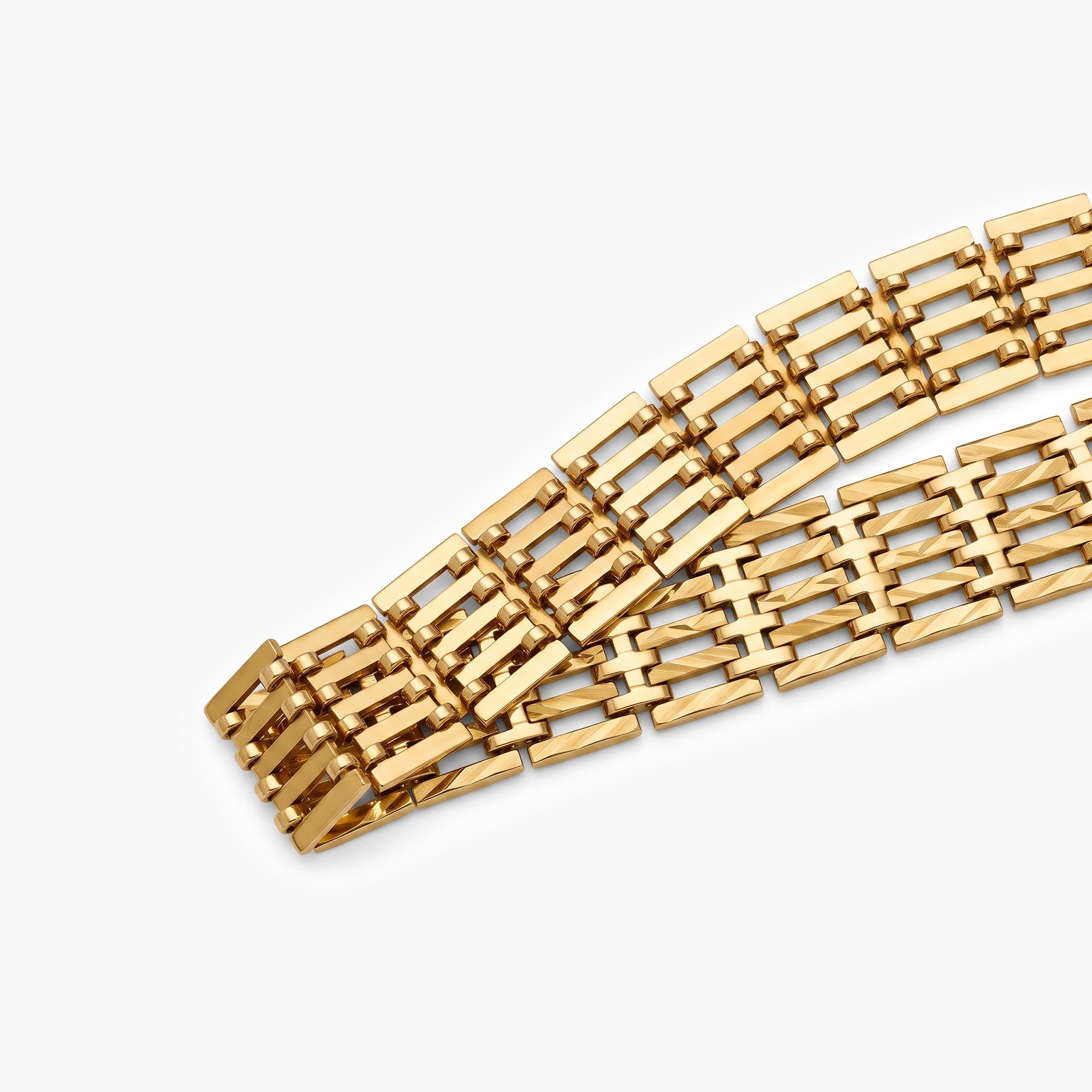 9ct Yellow Gold Vintage Diamond Cut Gate Bracelet with Heart Padlock