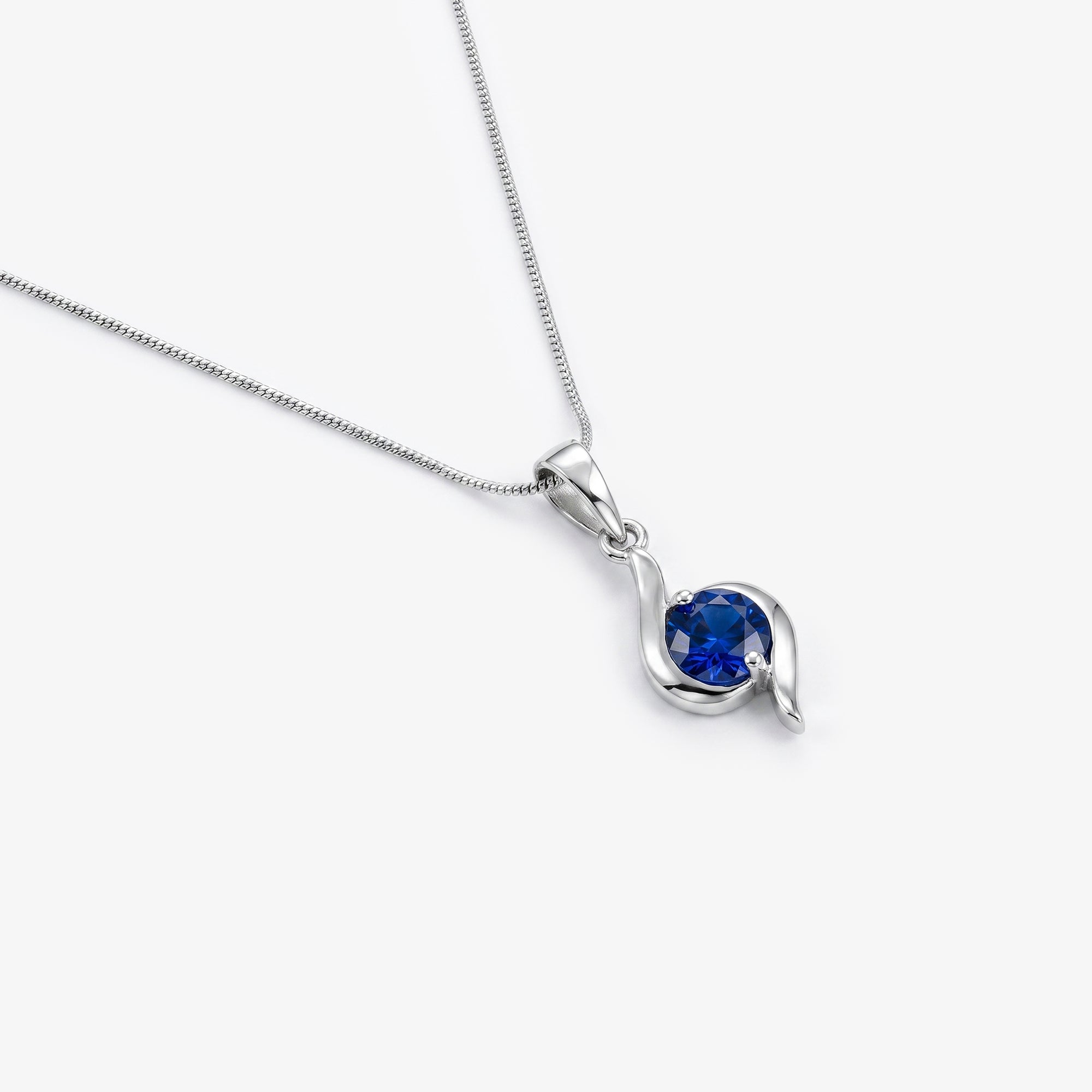 9ct White Gold Sapphire Twist Pendant Necklace