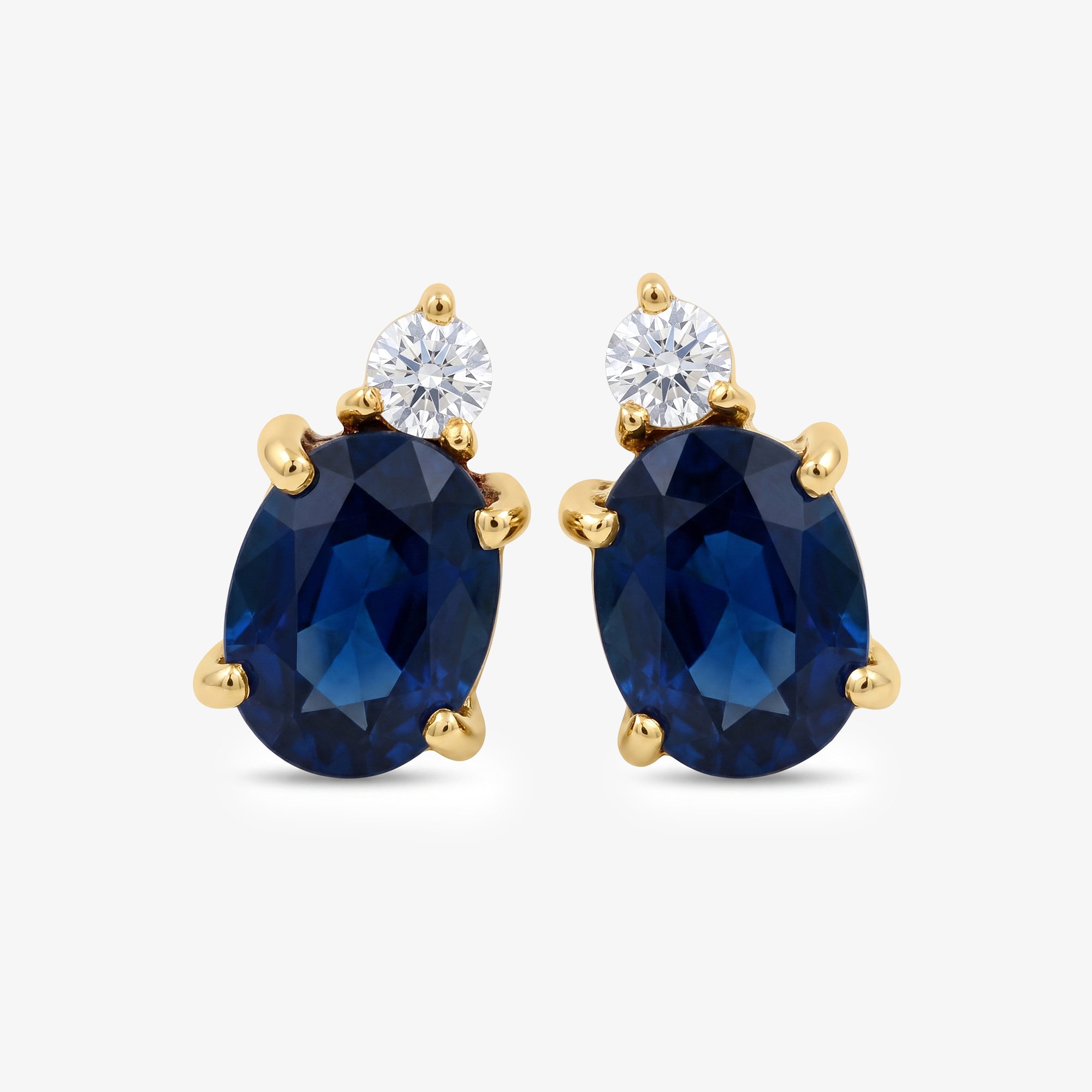18ct Yellow Gold Oval Sapphire & Diamond Stud Earrings