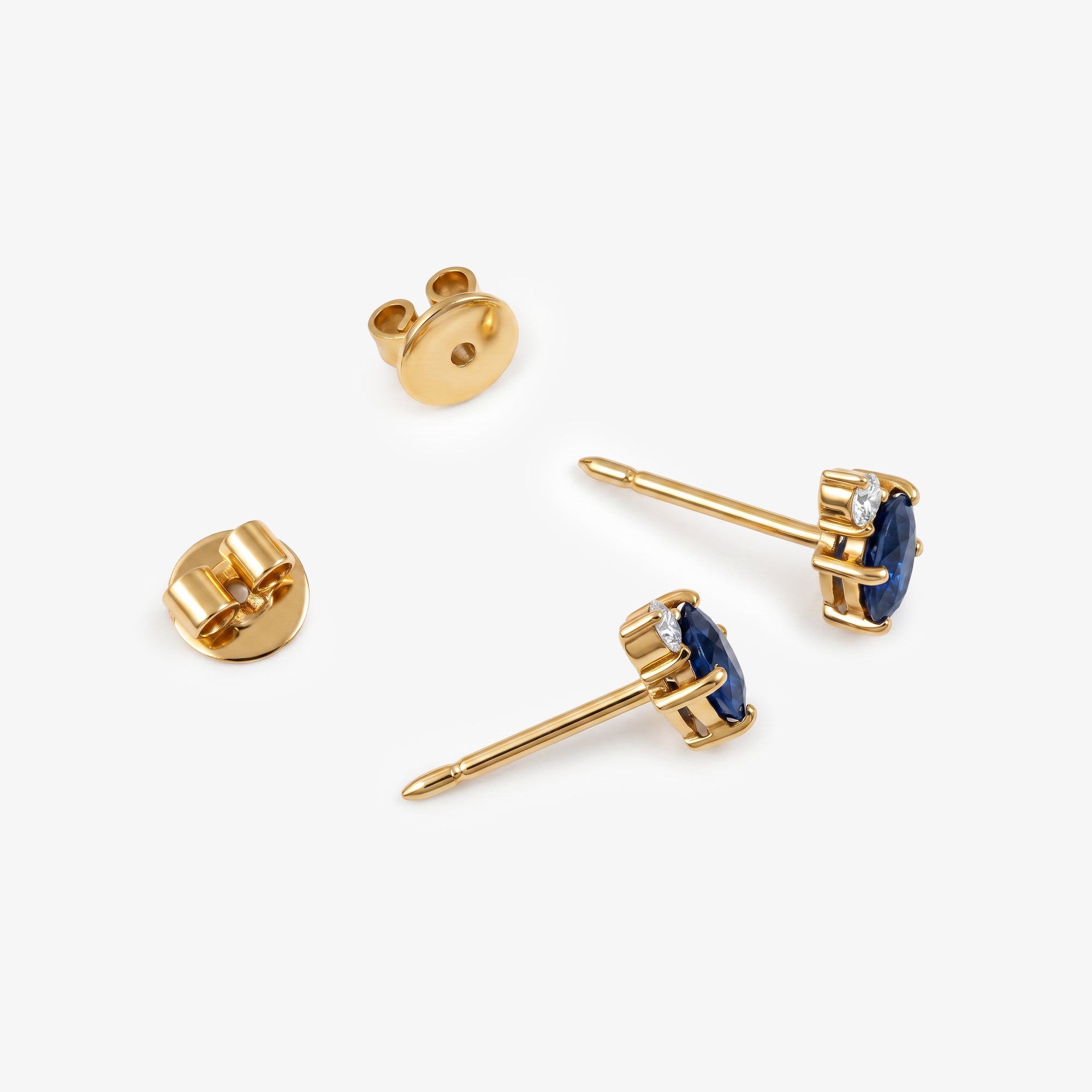 18ct Yellow Gold Oval Sapphire & Diamond Stud Earrings
