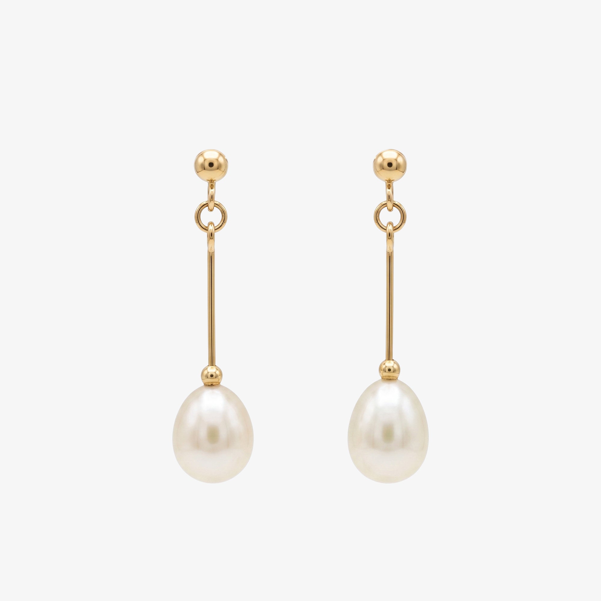 9ct Yellow Gold Cultured Pearl Bar Drop Earrings