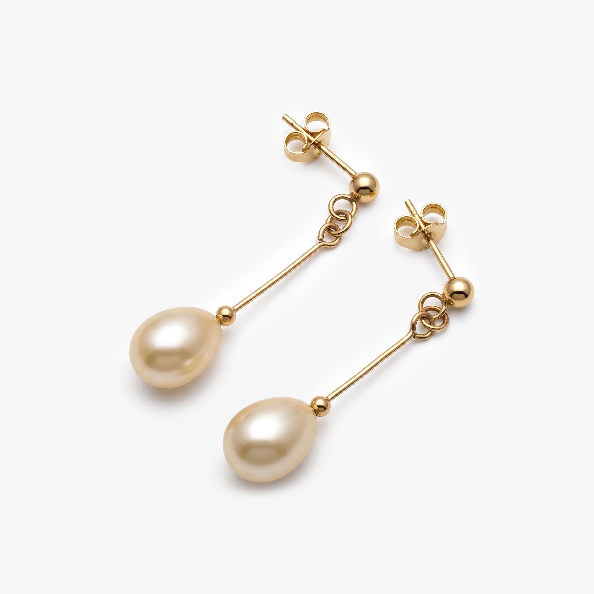 9ct Yellow Gold Cultured Pearl Bar Drop Earrings