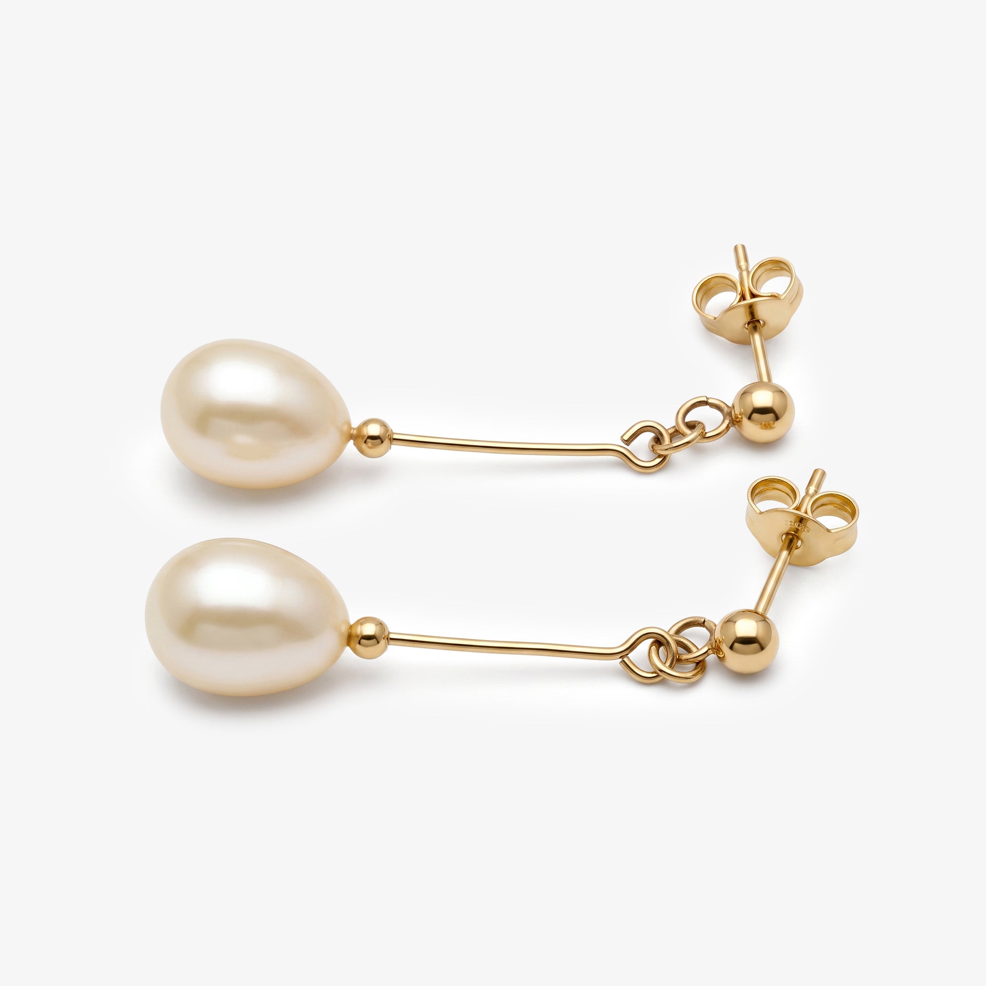 9ct Yellow Gold Cultured Pearl Bar Drop Earrings