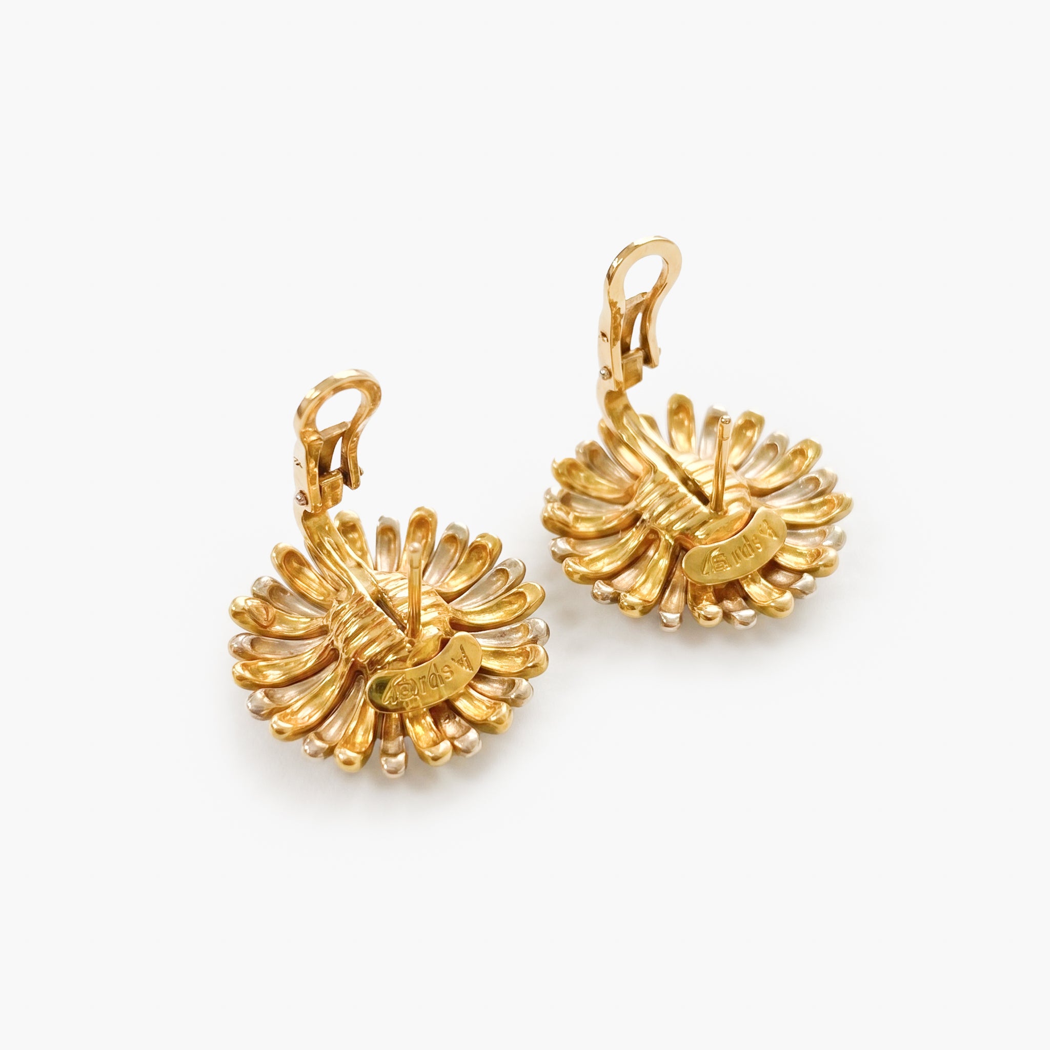 Asprey & Garrard 18ct Two-Tone Gold Daisy Clip & Stud Earrings
