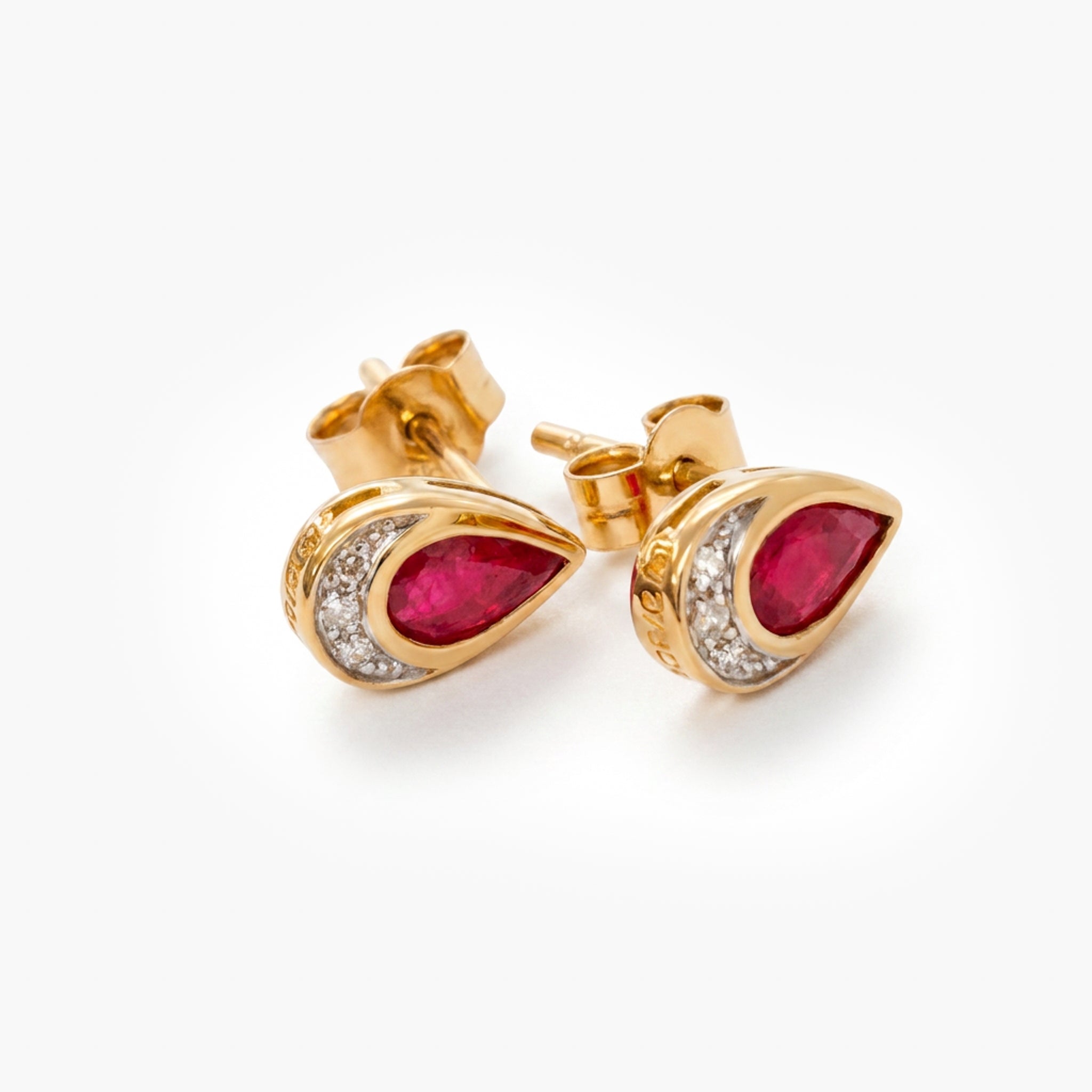 Ruby and Diamond Teardrop Stud Earrings