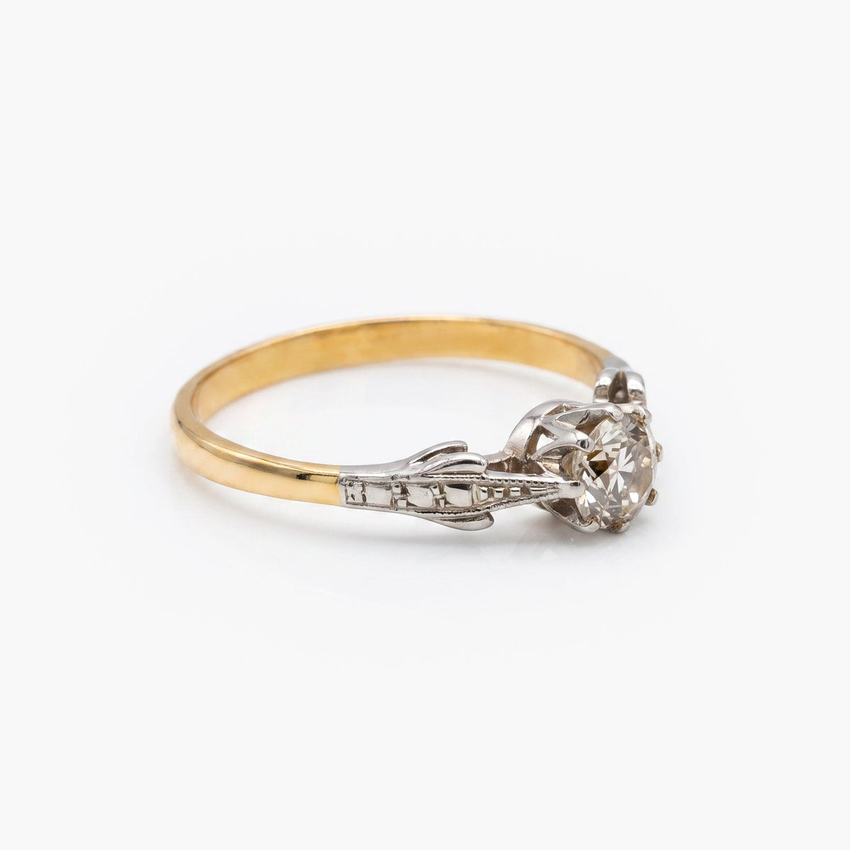 18ct Yellow Gold & Platinum Art Deco Old Cut Diamond Solitaire Ring