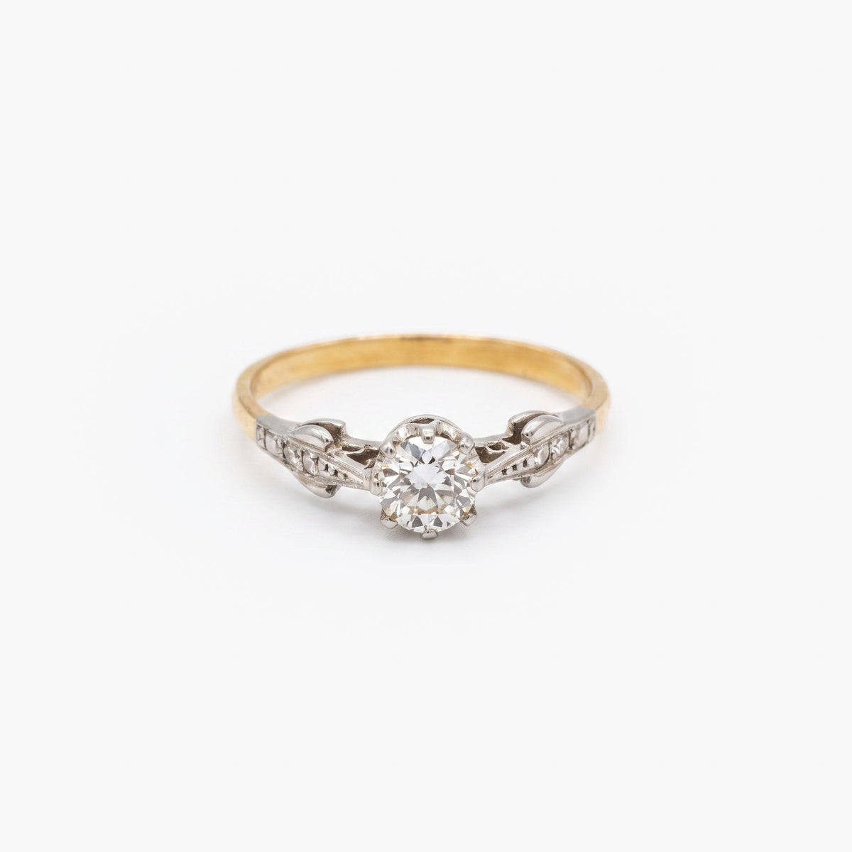 18ct Yellow Gold & Platinum Art Deco Old Cut Diamond Solitaire Ring