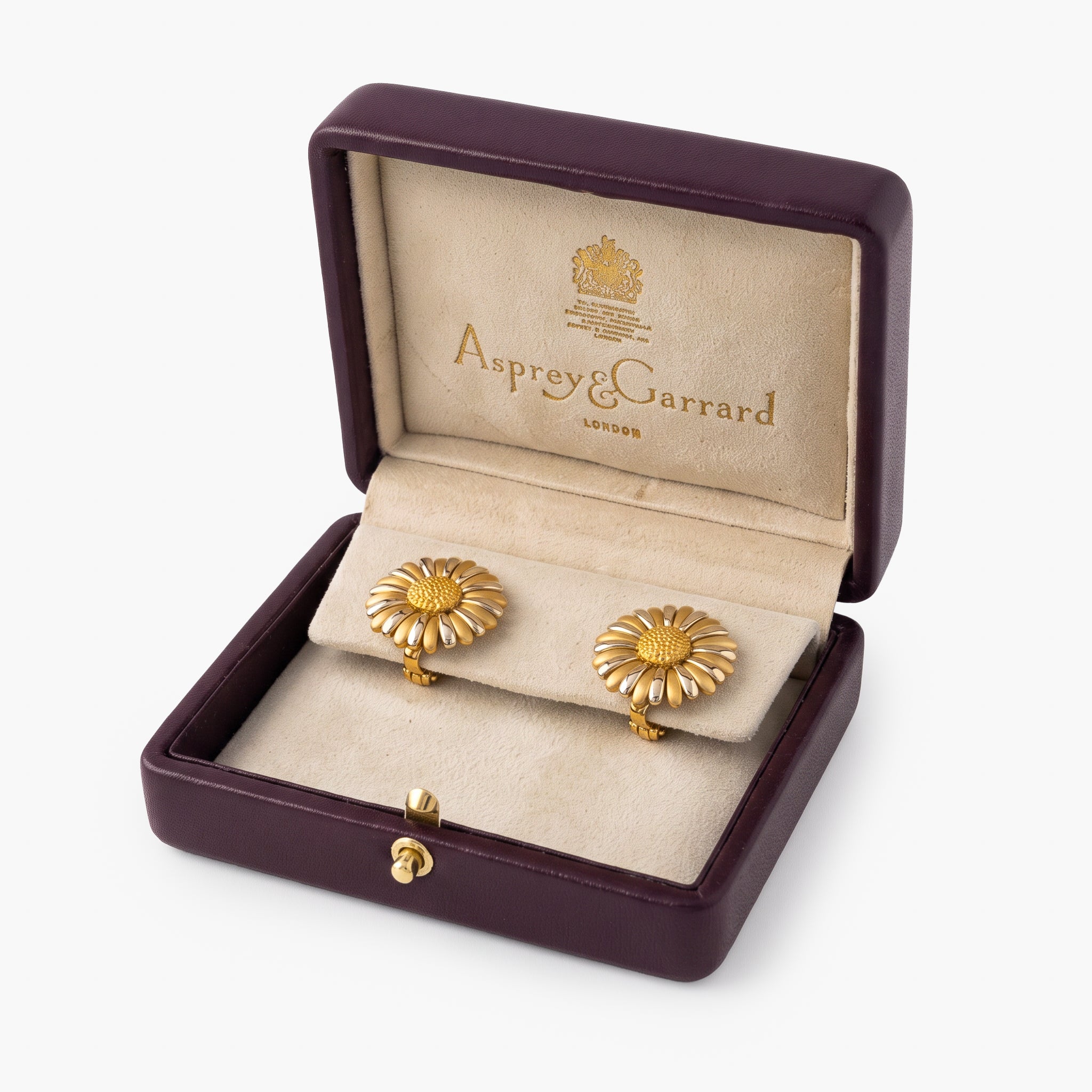Asprey & Garrard 18ct Two-Tone Gold Daisy Clip & Stud Earrings