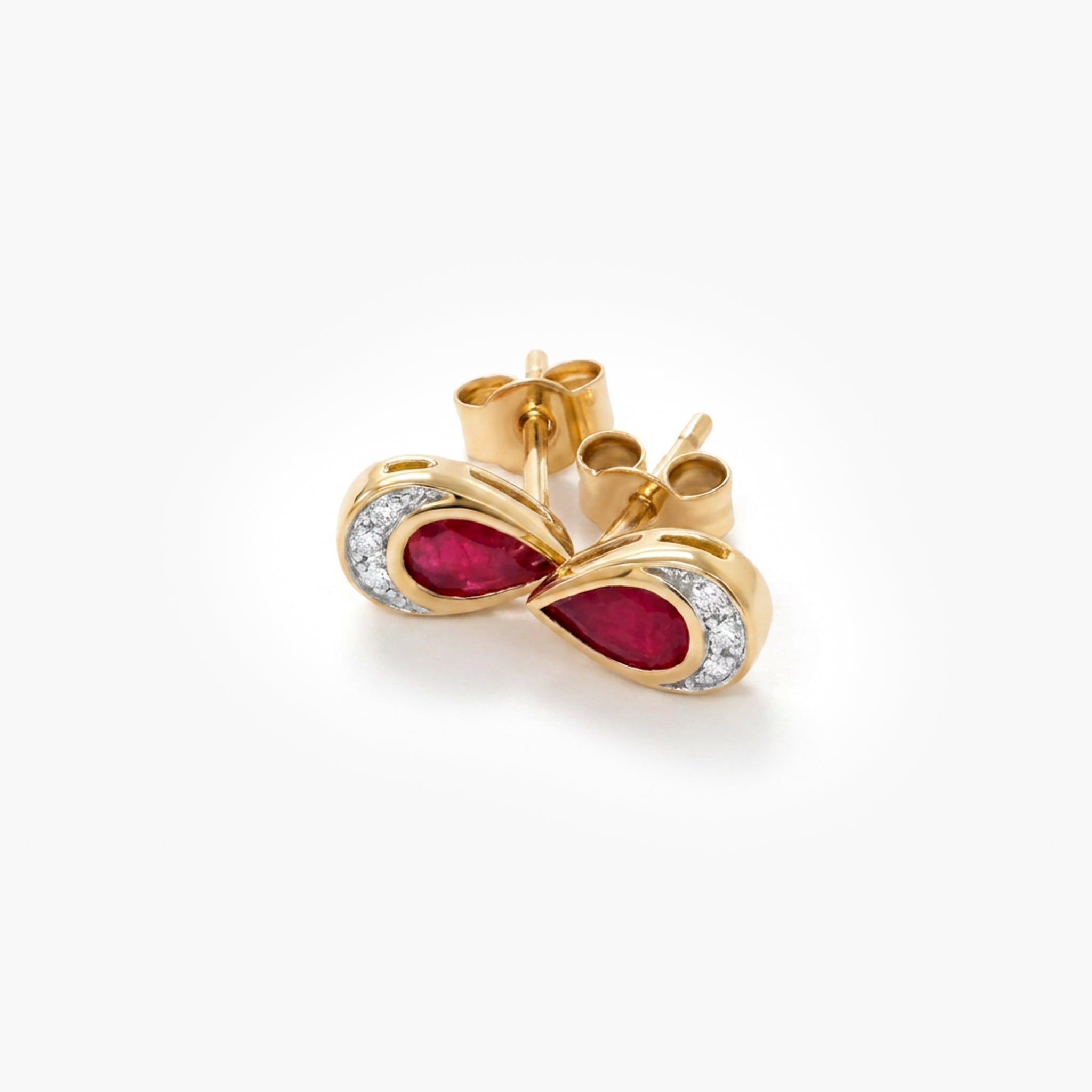 Ruby and Diamond Teardrop Stud Earrings