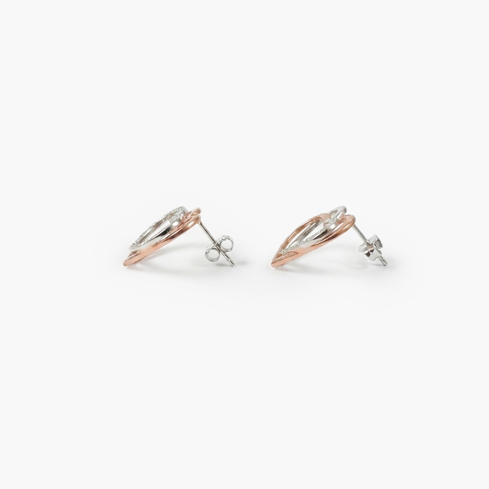 Sterling Silver Bi-Colour Interlocking CZ Heart Stud Earrings