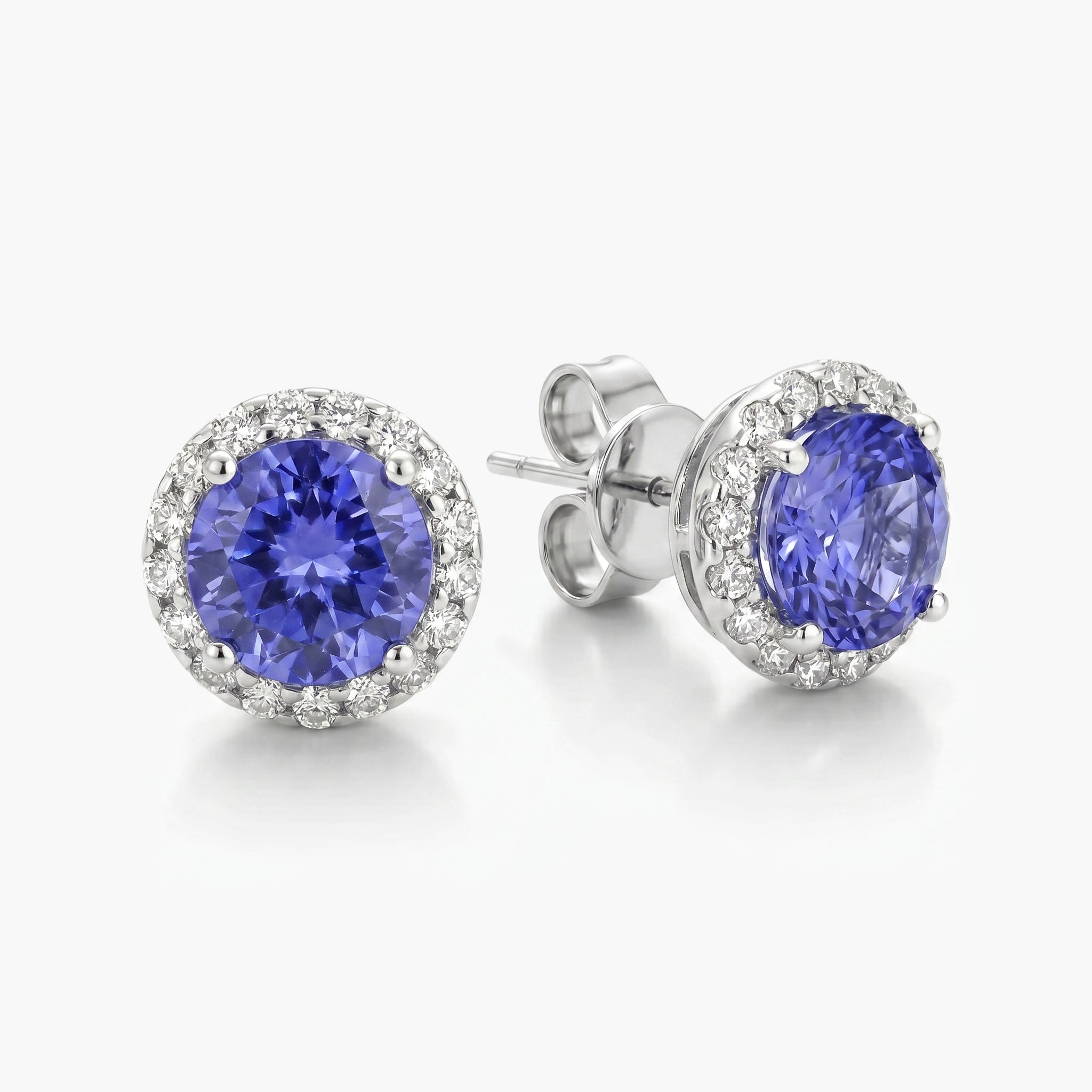 14ct White Gold Tanzanite and Diamond Cluster Earrings