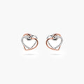 Sterling Silver Bi-Colour Interlocking CZ Heart Stud Earrings
