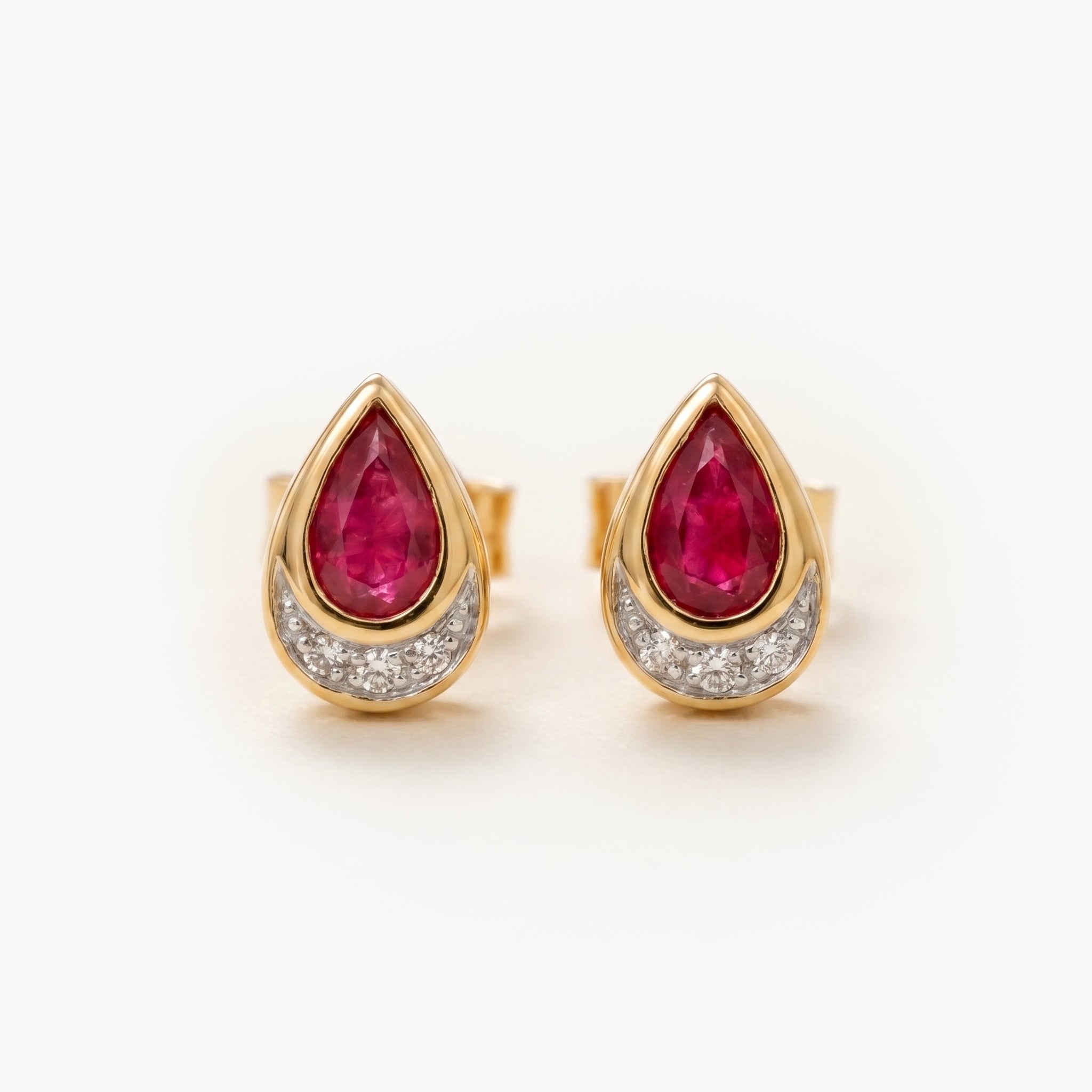 Ruby and Diamond Teardrop Stud Earrings