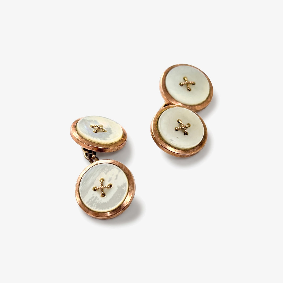 Vintage 9ct Yellow Gold Mother of Pearl Chain Link Cufflinks