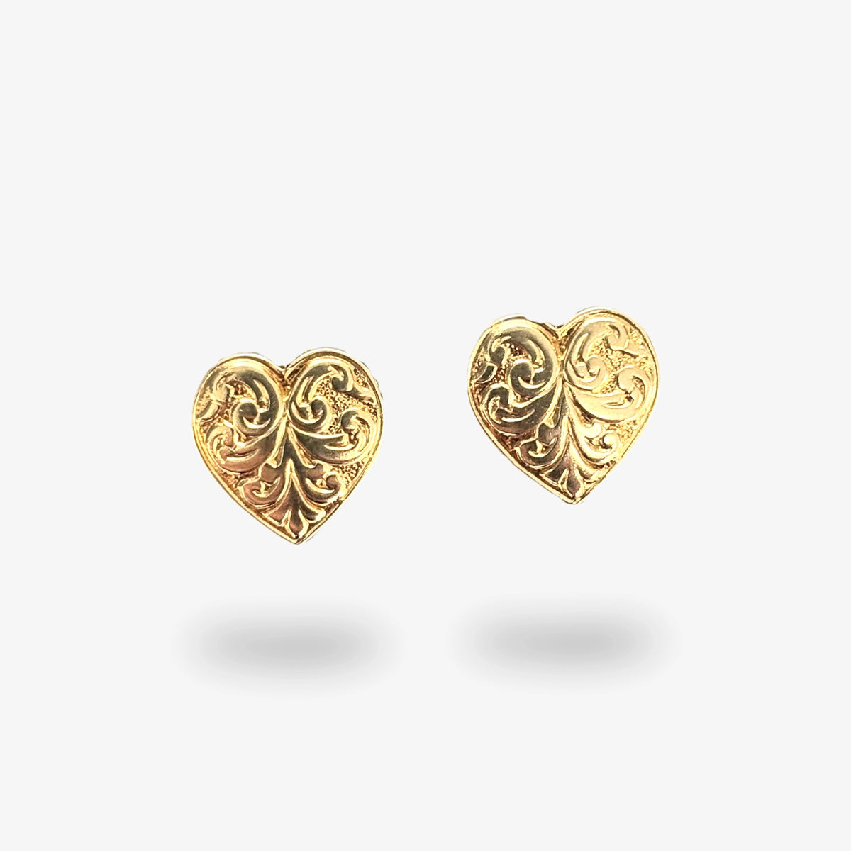 9ct Yellow Gold Engraved Heart Stud Earrings