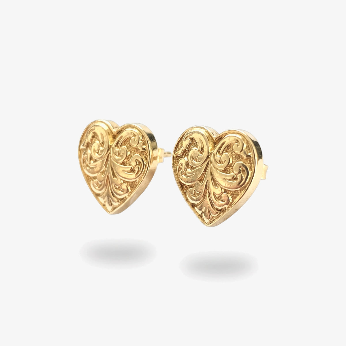 9ct Yellow Gold Engraved Heart Stud Earrings