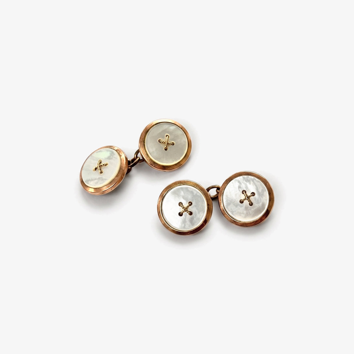 Vintage 9ct Yellow Gold Mother of Pearl Chain Link Cufflinks