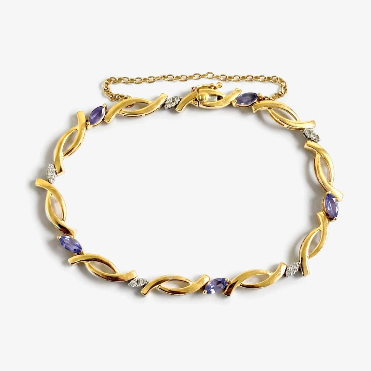 14ct Yellow Gold Tanzanite & Diamond Bracelet