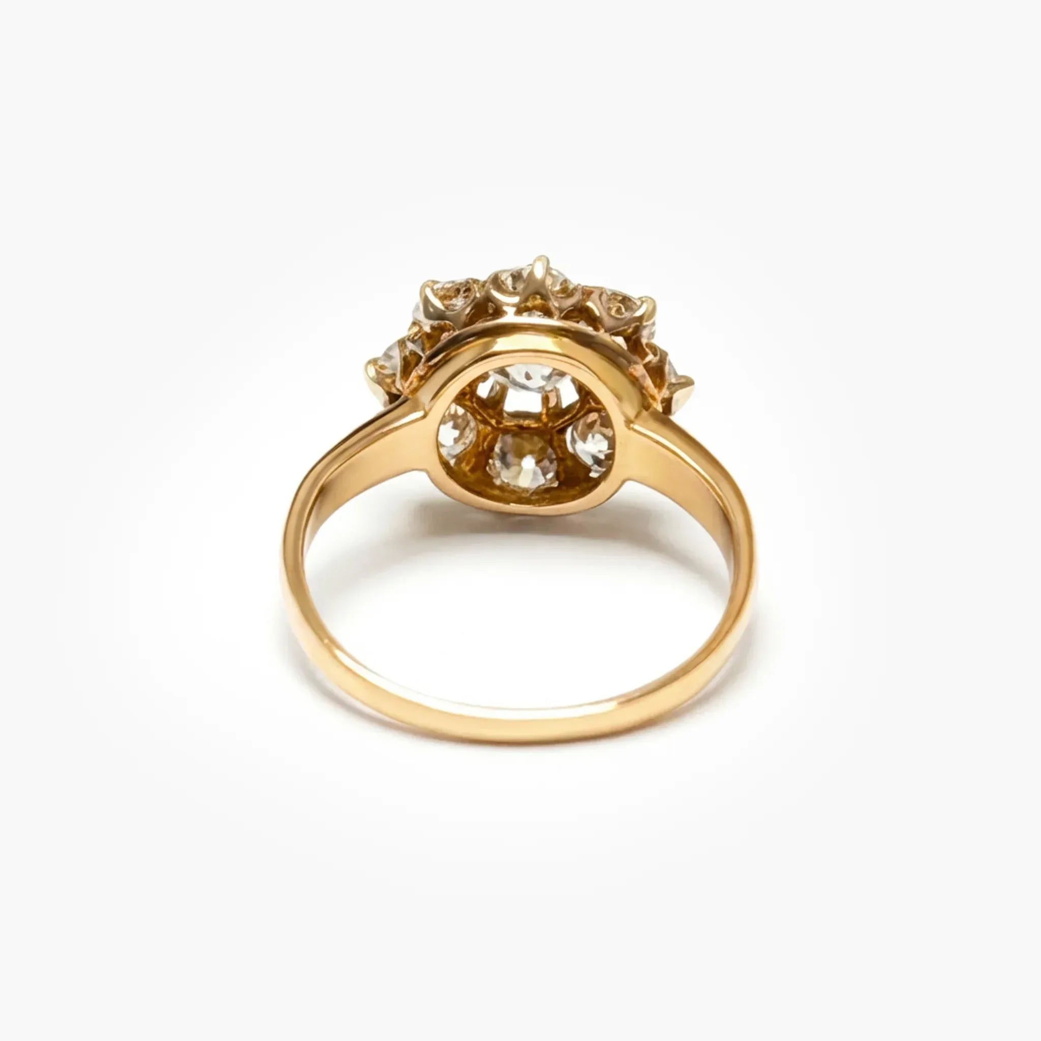 18ct Gold Old European Cut Diamond Cluster Daisy Ring - The Jewel House