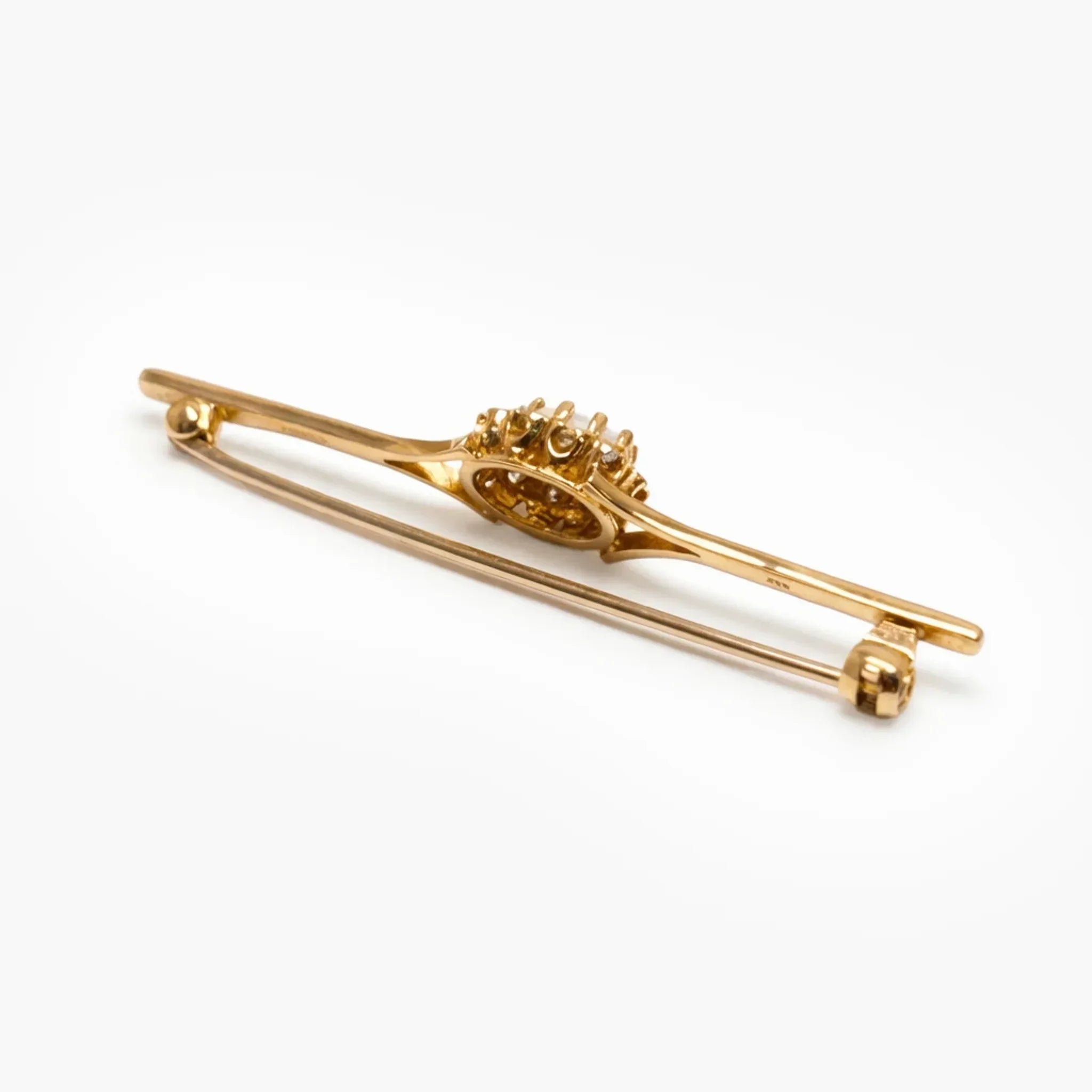 9ct Gold Opal and Diamond Cluster Bar Brooch - The Jewel House