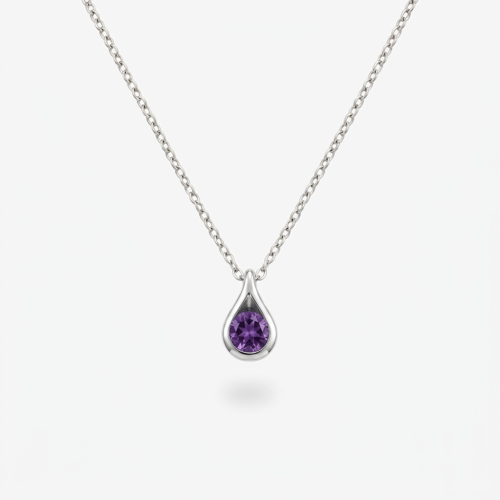 Sterling Silver Amethyst Teardrop Pendant Necklace