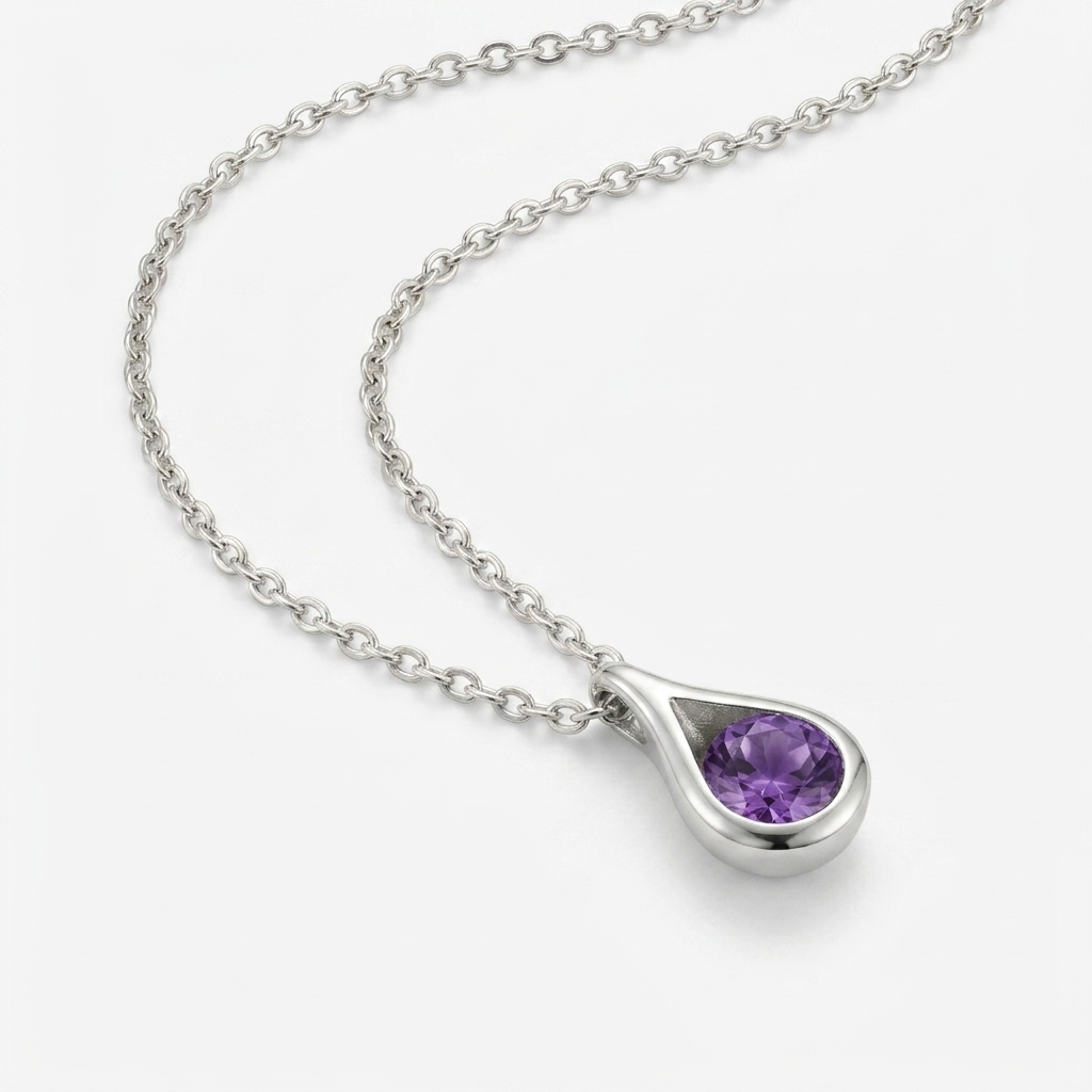 Sterling Silver Amethyst Teardrop Pendant Necklace