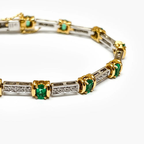 14ct Gold Two-Tone Emerald and Diamond Line Bracelet - The Jewel House