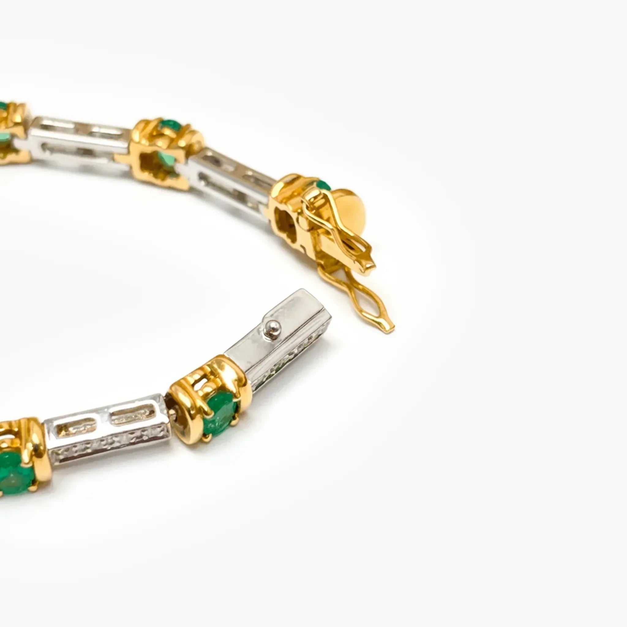 14ct Gold Two-Tone Emerald and Diamond Line Bracelet - The Jewel House