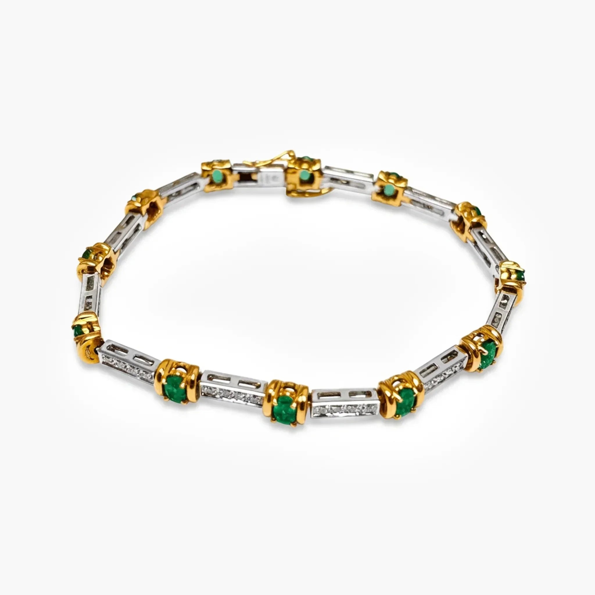 14ct Gold Two-Tone Emerald and Diamond Line Bracelet - The Jewel House