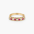 9ct Yellow Gold Ruby & Diamond Heart Bridge Half Eternity Ring