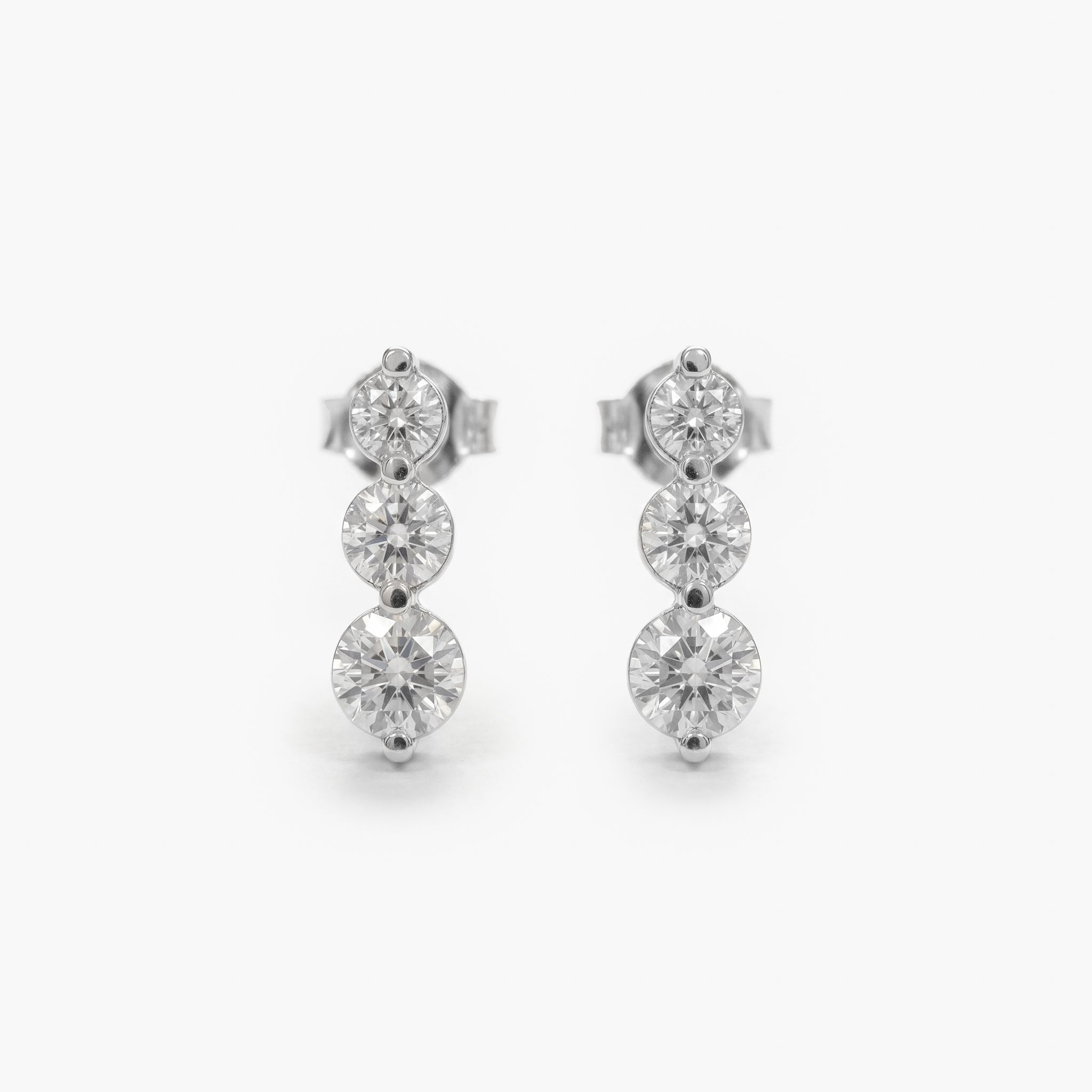 9ct White Gold Graduated CZ Triple Drop Stud Earrings
