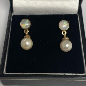 9ct Opal and cultured Pearl earrings