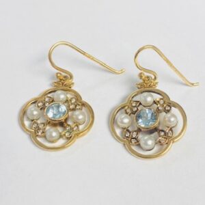 Aquamarine, Pearl & Diamond Earrings