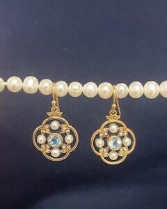 Aquamarine, Pearl & Diamond Earrings