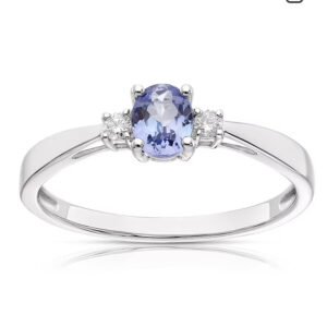 9ct white gold Tanzanite & Diamond three stone ring