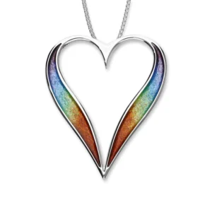 Silver heart rainbow pendant on 18” chain